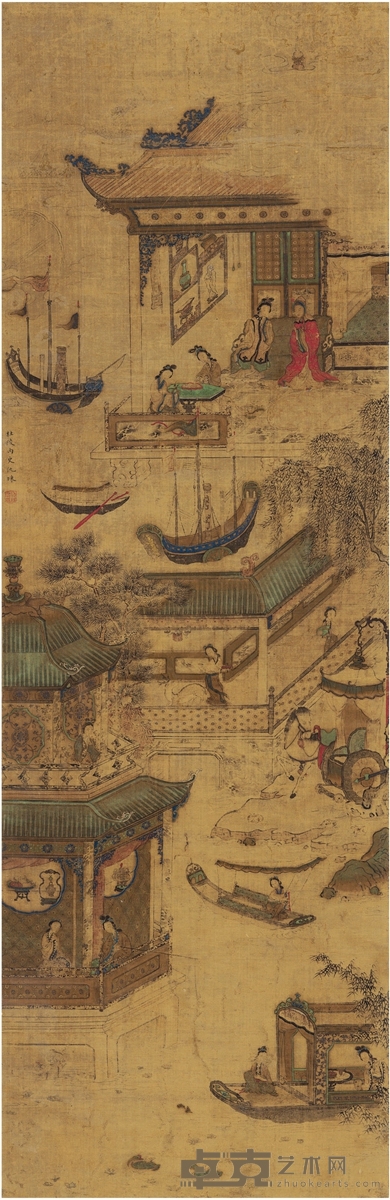仇 珠  宫苑仕女图 132×43cm  