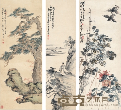 杨太晚 绘画三帧 103×39cm 139×39cm 100.5×39cm