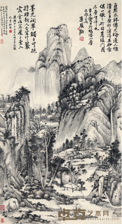 潘天寿 题、赵 丹 画 重要画作  仿巨然山水 174×94cm   
