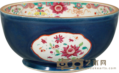 清·雍正霁兰开光花卉纹钵 H:11.5cm D:23cm