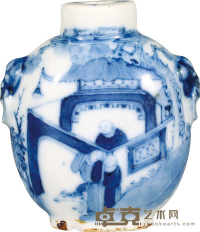 清·中期青花罗汉人物纹鼻烟壶 H:7.2cm