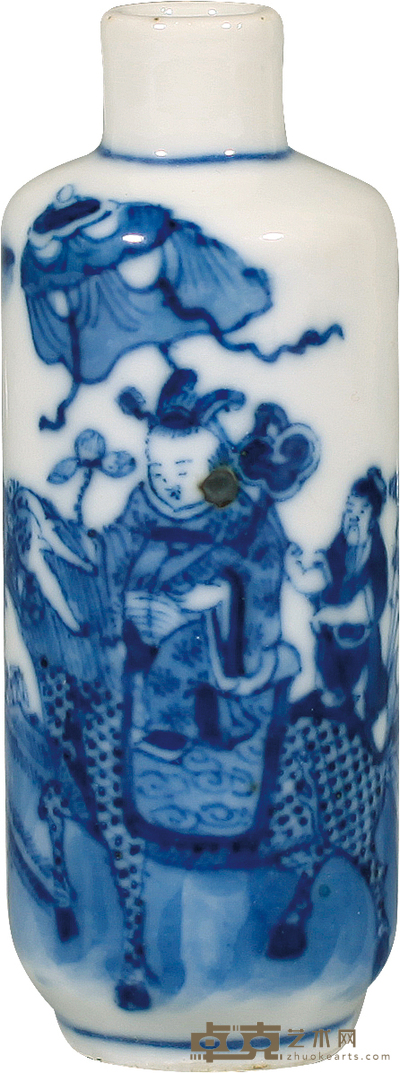 清·中期青花麒麟送子纹鼻烟壶 H:8.1cm