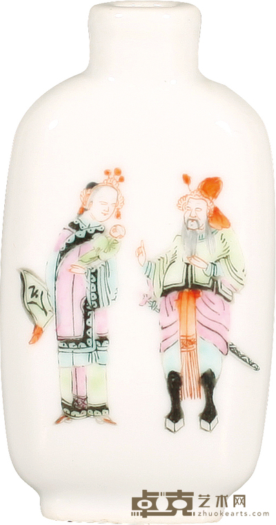 清·晚期粉彩杨宗保穆桂英人物纹鼻烟壶 H:6.8cm
