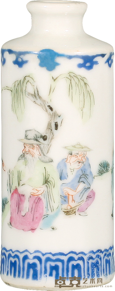 清·晚期粉彩文王拜相纹鼻烟壶 H:7.6cm