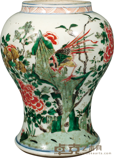 清·康熙五彩花鸟纹罐 H：25cm