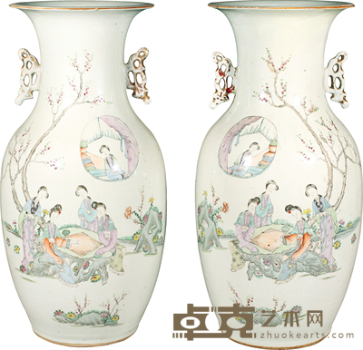 民国·粉彩仕女人物纹瓶(一对) H:43cm