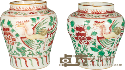 明·顺治五彩凤纹罐(一对) H:14cm