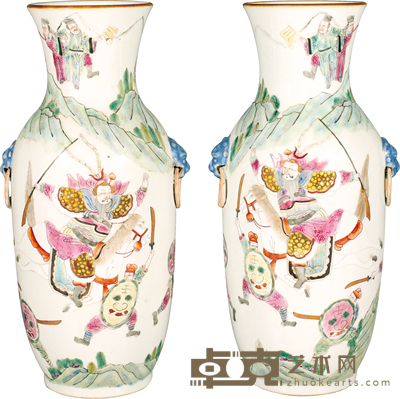 民国·粉彩人物纹瓶(一对) H:26.5cm