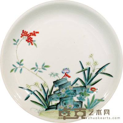 民国·粉彩花卉纹盘 D:18cm