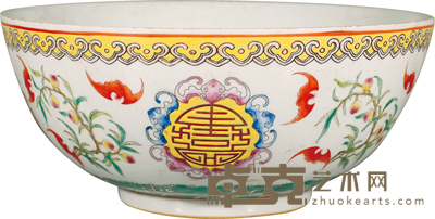 清·雍正粉彩五福捧寿纹碗 D:21.5cm