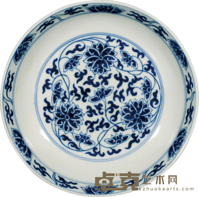 清·光绪青花缠枝莲纹盘 D:15.5cm