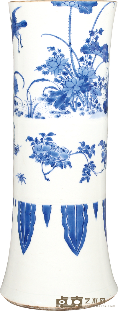 明·崇祯青花花鸟纹花觚 H:38cm