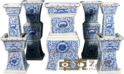 清·青花佛前五贡(5 件) H:42cm H:38cm 尺寸不等