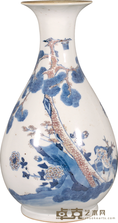 清·乾隆青花釉里红福禄寿喜纹玉壶春瓶 H:21cm