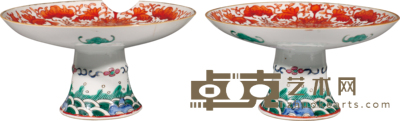 清·光绪矾红福寿纹高足盘(一对) D:18cm H:10cm
