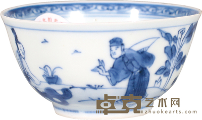 清·康熙青花人物故事纹杯 D:7.5cm