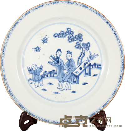 清·乾隆青花人物盘 D:22.3cm
