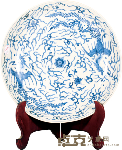 清·光绪青花双凤纹盘 D:31cm