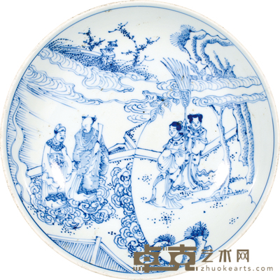 清·康熙青花人物纹淡描碗 D:20cm
