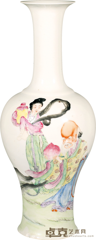 民国·粉彩麻姑献寿纹瓶 H:26cm