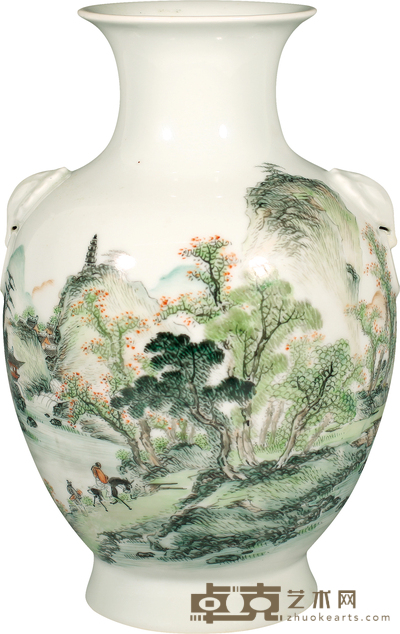 民国·浅降山水纹象耳尊 H：26cm