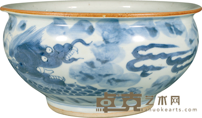 清·顺治青花云龙纹香炉 H:11cm D:22cm