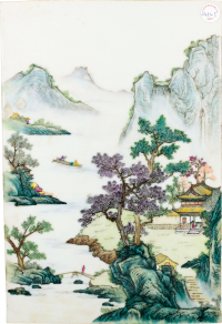 清·珐琅彩山水人物纹瓷板