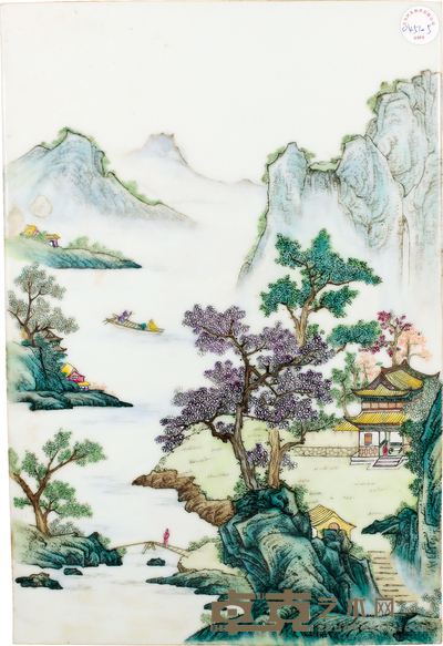 清·珐琅彩山水人物纹瓷板 L:37.5cm D:25.5cm