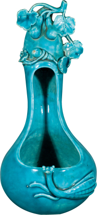 民国·孔雀蓝釉葫芦形壁瓶