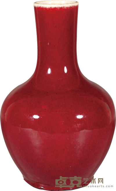 晚清·钧红釉天球瓶 H：23cm