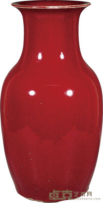 清·中期红釉罗汉瓶 H：38cm