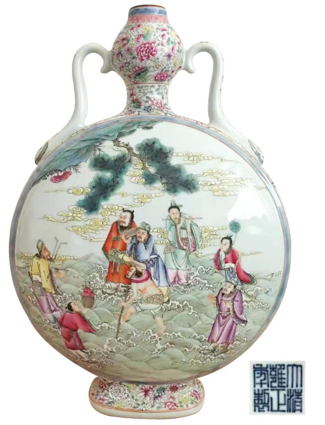 乾隆官窯粉彩福寿九桃将軍缶陶磁器 装飾品 現代工芸品 美術品 置物