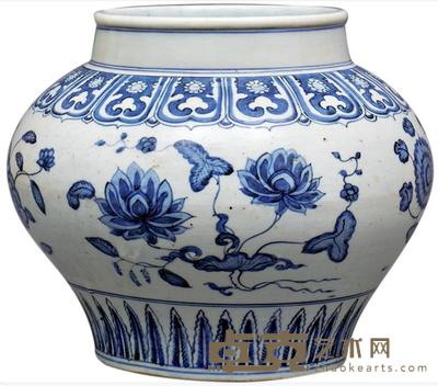 青花四季花卉纹罐 D:29cm