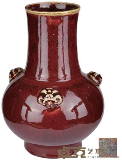 红釉兽耳瓶 H:32cm