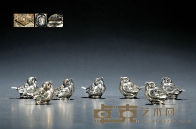 1946年制 梅森·艾斯赫（Maison Eschwége）纯银小鸟盐盅七件套 高：3.5cm 宽：4.2cm 总重量：约199g