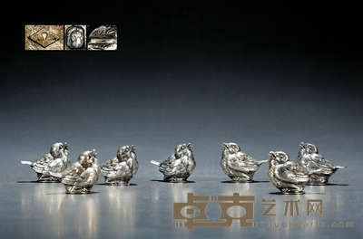 1946年制 梅森·艾斯赫(Maison Eschwége)纯银小鸟盐盅七件套 高:3.5cm 宽:4.2cm 总重量:约199g
