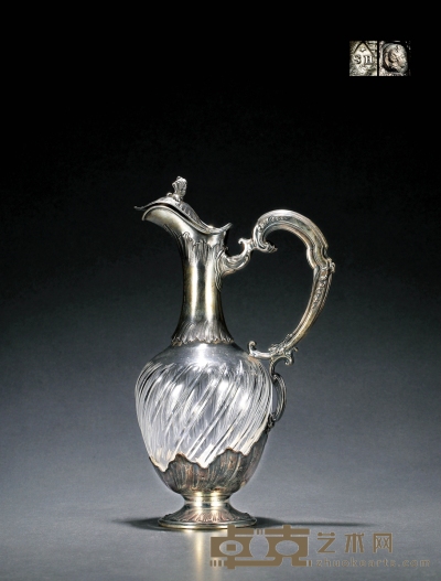1890年制 亨利·苏夫洛（Henri Soufflot）纯银水晶酒壶 高：29cm 重量：约835g