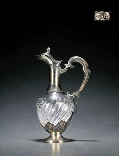 1890年制 亨利·苏夫洛（Henri Soufflot）纯银水晶酒壶
