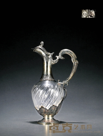 1890年制 亨利·苏夫洛(Henri Soufflot)纯银水晶酒壶 高:29cm 重量:约835g