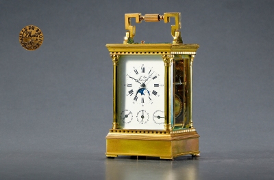 1900年制 雷宾（L’EPEE）多功能两问鎏金马车钟