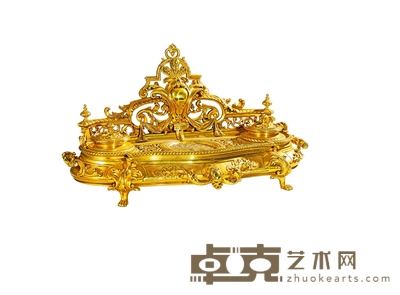 十九世纪制 卷叶花卉饰鎏金墨水台 长:54cm 宽:22cm 高:28cm