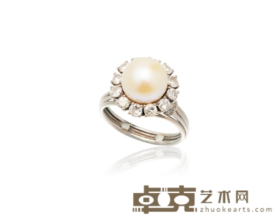 爱德华时期 珍珠镶嵌钻石戒指 戒圈：15号 重量：约 9.33g