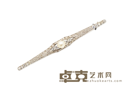 装饰艺术时期(ART DECO) 钻石及珍珠胸针 8.2×1.2cm 总重量:约13.47g