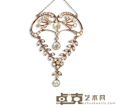 维多利亚时期 花叶饰钻石项链 5×3.5cm 长:44cm
重量:约10.83g