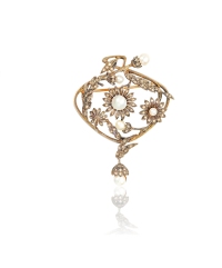 维多利亚时期 雏菊花卉饰钻石镶嵌珍珠胸针