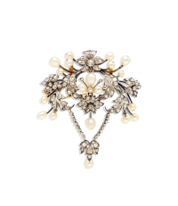 维多利亚时期 贾斯·拉姆齐·邓迪(JAS RAMSAY DUNDEE)钻石及珍珠花叶饰胸针「胸针及吊坠两用款式」