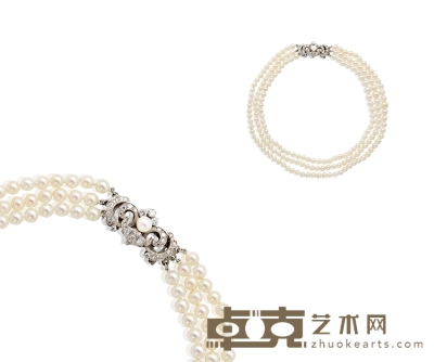 爱德华时期 钻石镶嵌珍珠项链 链长：44 cm 重量：约82.3 g
