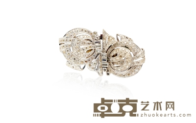 装饰艺术时期（ART DECO） 双拼18K白金钻石胸针 5.3×2.6cm 重量：约24.99g