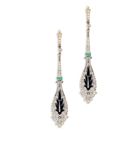 爱德华时期 钻石镶嵌祖母绿及黑玛瑙耳环