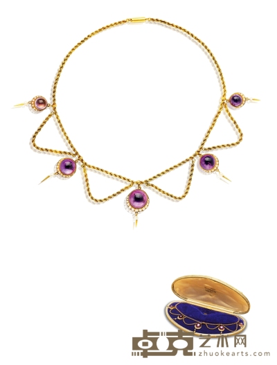 维多利亚时期 紫水晶配珍珠项链 链长：42cm 重量：约36.62g
